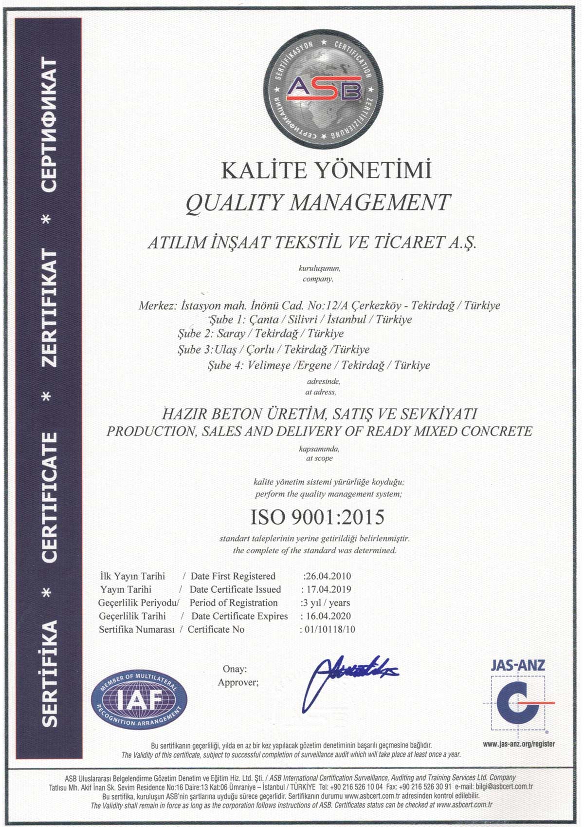 ISO 9001:2015 Belgesi